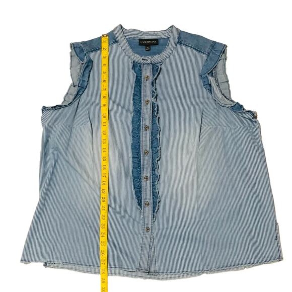 LANE BRYANT Size 18 Chambray Sleeveless Ruffle Button Placket Tank Top - Picture 4 of 5